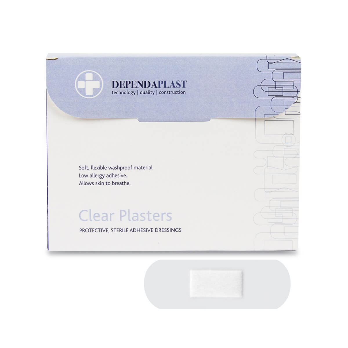 Dependaplast Clear Washproof Plasters 7.5cm x 2.5cm Box 100  Dependaplast Clear Washproof Plasters 7.5cm x 2.5cm Box 100