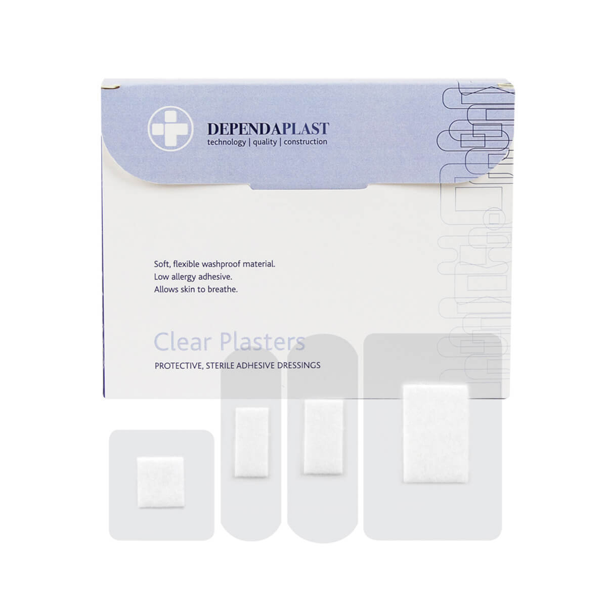 Dependaplast Clear Washproof Plasters Assorted Box of 100  Dependaplast Clear Washproof Plasters Assorted Box of 100